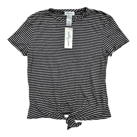 Molly Rose Navy Tan Striped Top With Tie Front NWT - Women’s Size XS - Picture 1 of 3